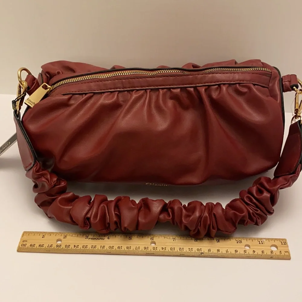Giselle Paris Ella Satchel Raspberry Vegan Leather Handbag with Gold Accents NWT